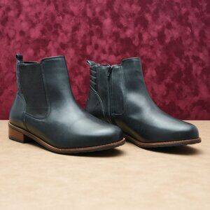 Dave Tate Women Luxe Black Leather Zip  Wide Fit Ankle Chelsea Boots sz 11WW